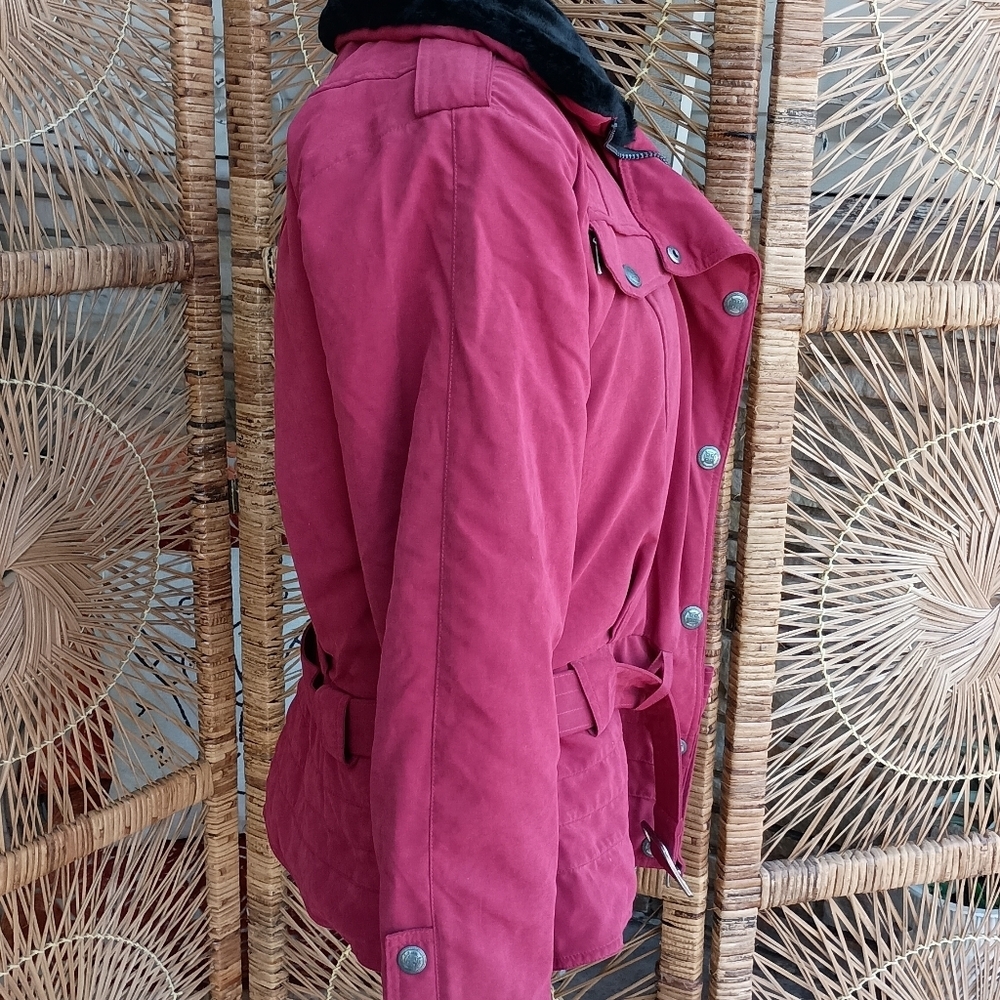 Vintage Nils Women's Burgundy Jacket with Black Collar_12 - Picture 8 of 11